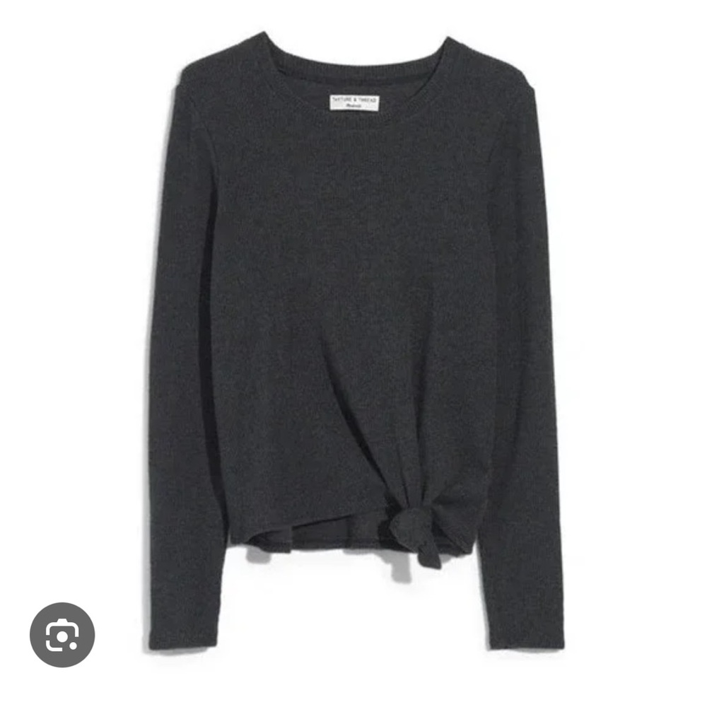 Madewell Thermal Long Sleeve Tie Front Shirt Top Black